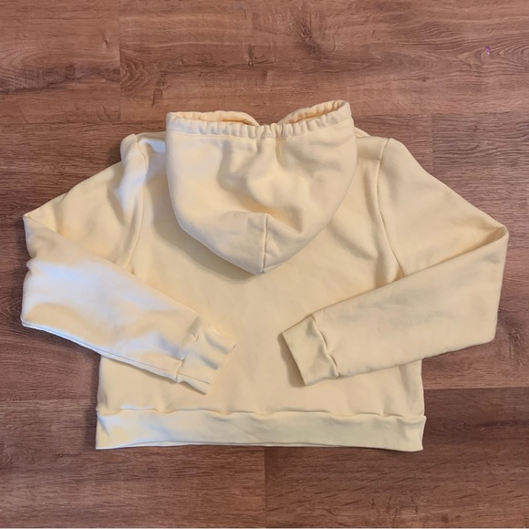 Aritzia Sunday Best Yellow Crop Hoodie Bulldog Dog Puppy Embroidered Patch Large - Picture 6 of 11